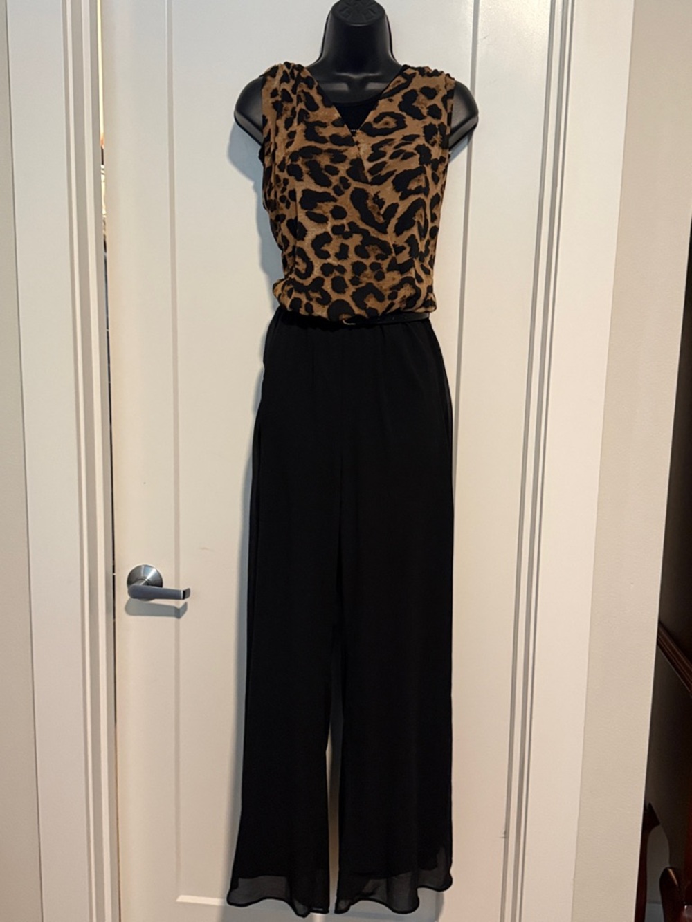 Halo Leopard-Print Bodice Black Wide-Leg Jumpsuit